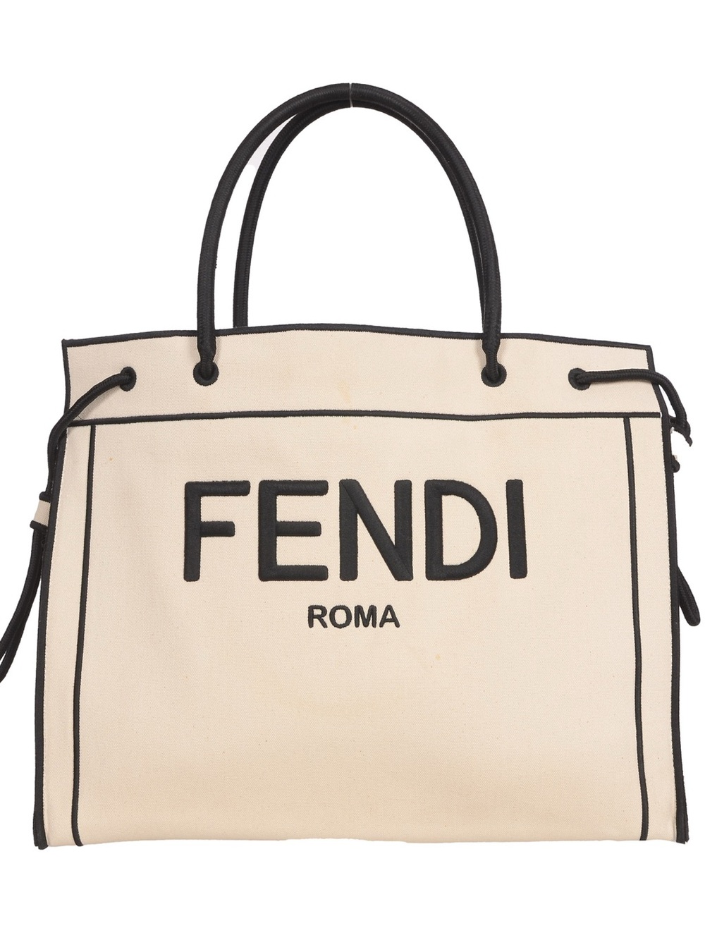 ♥️Fendi Roma Canvas Tote Bag in Cream Black Handle ♥️